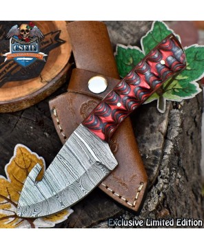 Handmade Damascus Skinner Knife with Gut Hook Twist