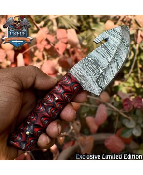 Handmade Damascus Skinner Knife with Gut Hook Twist