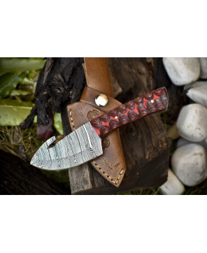 Handmade Damascus Skinner Knife with Gut Hook Twist