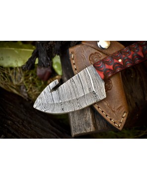 Handmade Damascus Skinner Knife with Gut Hook Twist