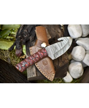 Handmade Damascus Skinner Knife with Gut Hook Twist