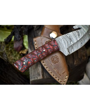 Handmade Damascus Skinner Knife with Gut Hook Twist