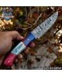 Handmade Twist Damascus Skinner Knife - Hardwood Handle, Micrata Bolst