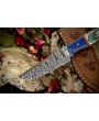 Handmade Twist Damascus Skinner Knife - Hardwood Handle, Micrata Bolst