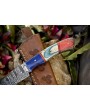 Handmade Twist Damascus Skinner Knife - Hardwood Handle, Micrata Bolst