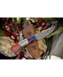 Handmade Twist Damascus Skinner Knife - Hardwood Handle, Micrata Bolst