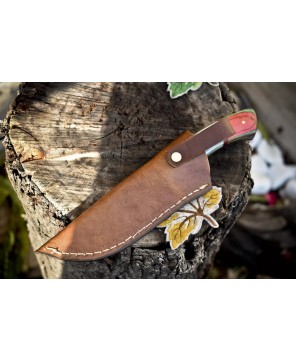 Handmade Twist Damascus Skinner Knife - Hardwood Handle, Micrata Bolst