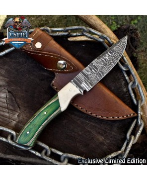 Custom Damascus Skinner Knife - Handcrafted Hardwood Handle