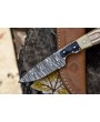 Twist Damascus Skinner Knife, Bone & Wood Handle