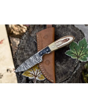 Twist Damascus Skinner Knife, Bone & Wood Handle