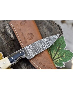 Twist Damascus Skinner Knife, Bone & Wood Handle