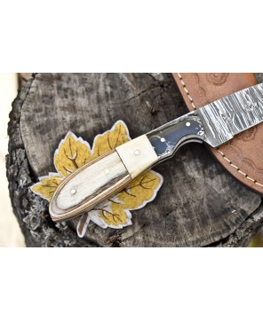 Twist Damascus Skinner Knife, Bone & Wood Handle