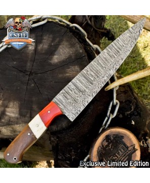 Damascus Chef Knife: Handcrafted, Bone Handle