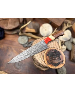 Damascus Chef Knife: Handcrafted, Bone Handle