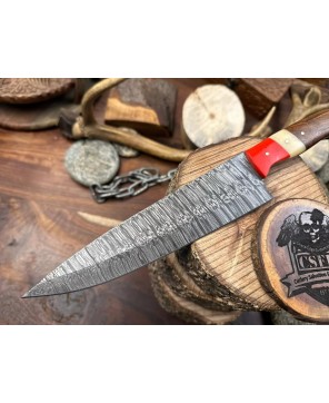 Damascus Chef Knife: Handcrafted, Bone Handle