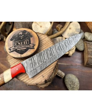 Damascus Chef Knife: Handcrafted, Bone Handle