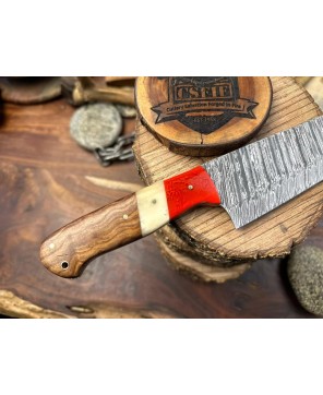 Damascus Chef Knife: Handcrafted, Bone Handle