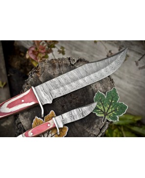 Damascus Bowie Knife Set: Handcrafted