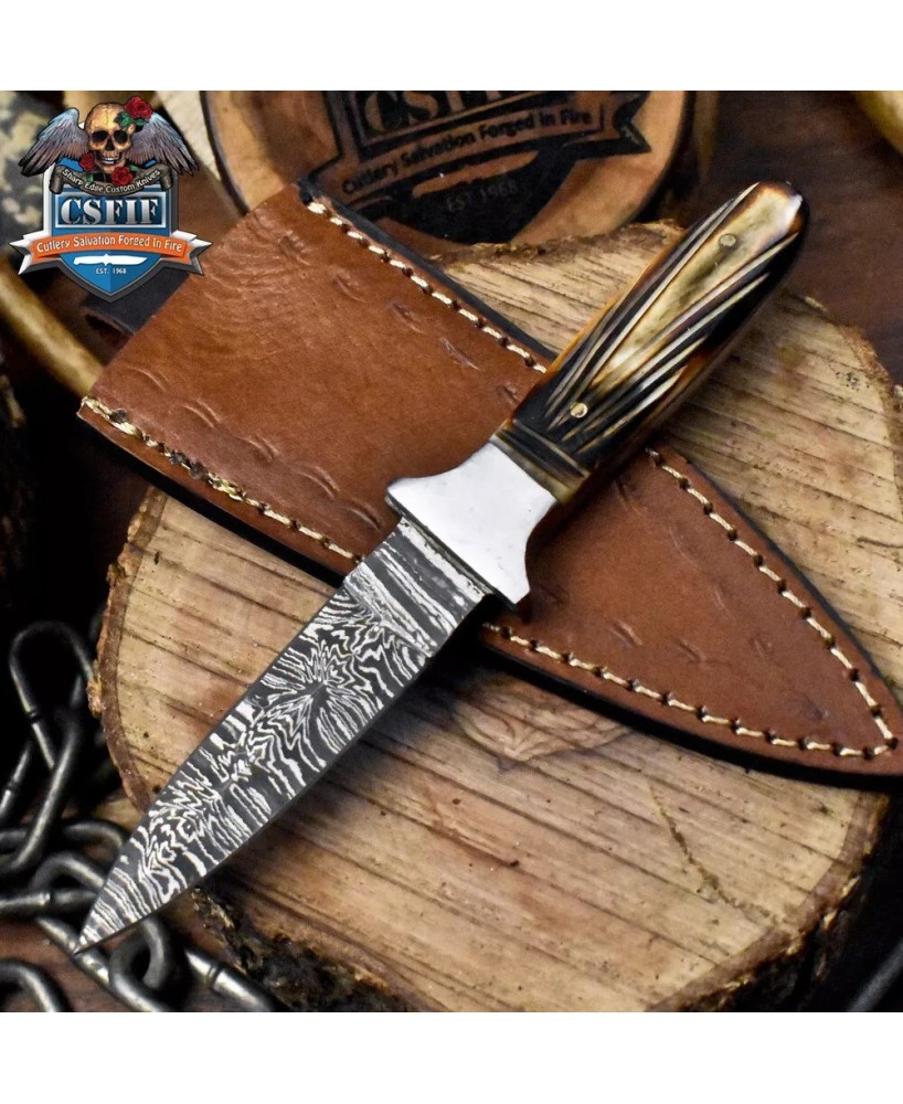 Custom Twist Damascus Hunting Knife with Bone Handle