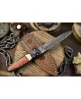 Handcrafted Twist Damascus Hunting Knife with Bone and Wood Handle