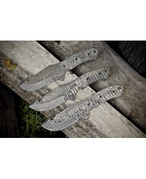 Custom Forged Ladder Damascus Blank Blades w/Gut Hook - Set of 3