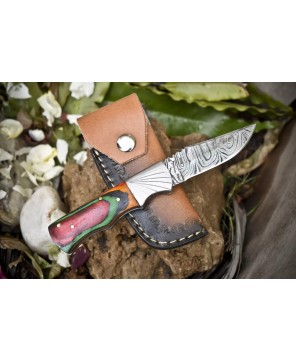 Twist Damascus Folding Knife, Hard Wood Handle