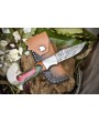 Twist Damascus Folding Knife, Hard Wood Handle