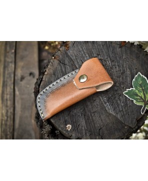 Twist Damascus Folding Knife, Hard Wood Handle