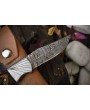 Twist Damascus Folding Knife, Hard Wood Handle