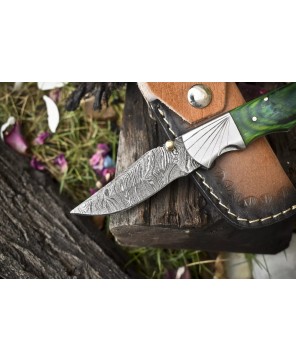 Twist Damascus Folding Knife, Hard Wood Handle