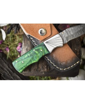 Twist Damascus Folding Knife, Hard Wood Handle