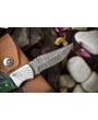 Twist Damascus Folding Knife, Hard Wood Handle