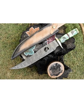 Twist Damascus Bowie Knife: Bone Handle, EDC