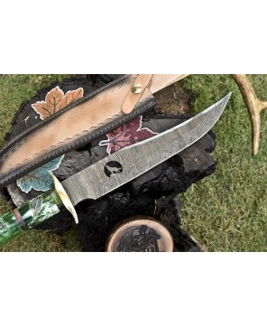 Twist Damascus Bowie Knife: Bone Handle, EDC