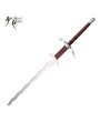 50" Flamberge Sword - Leather Handle & Chrome Finish, Includes Sheath