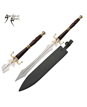 Medieval Fantasy Sword - Wood Handle, Brass Guard & Leather Sheath