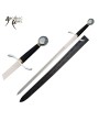 Silver Knight Sword - Black Handle, Silver Guard, Leather Sheath