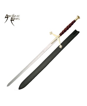 52" Spiral Wood Handle Claymore - Brass Guard, Leather Sheath