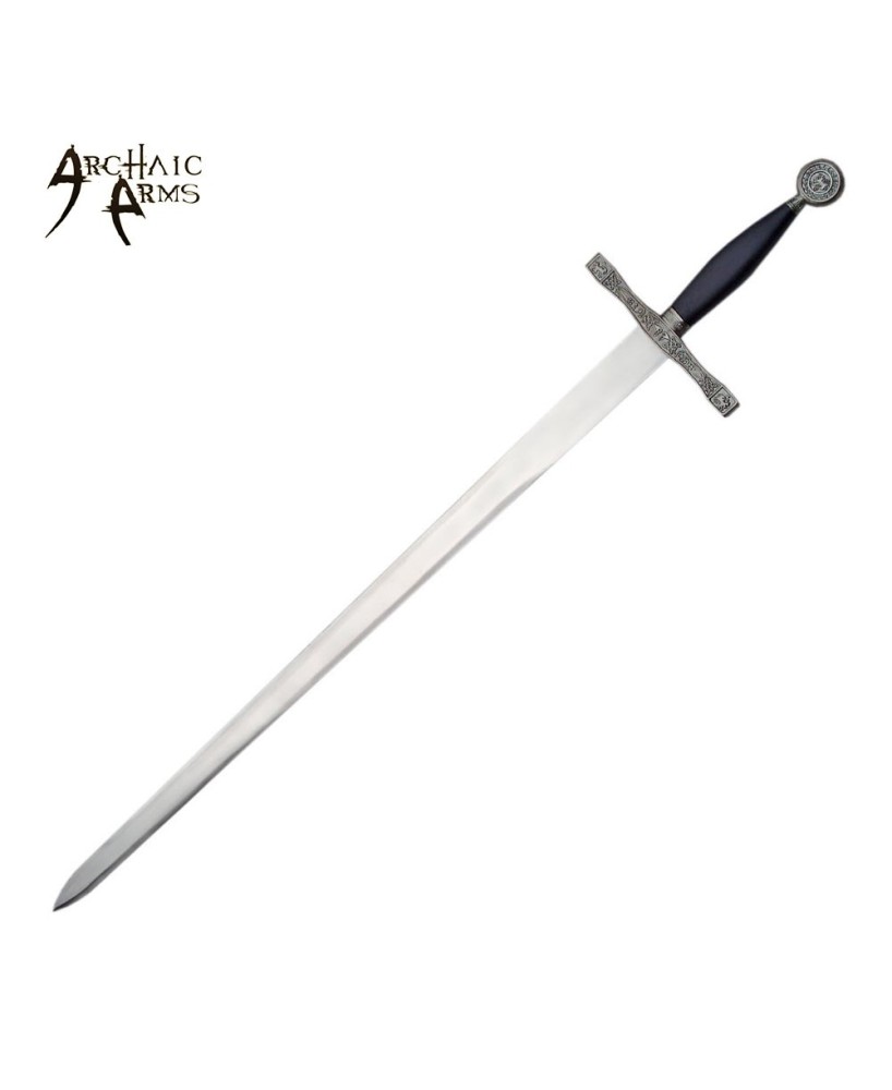 40" King Arthur Sword - Black Handle, Etched Design