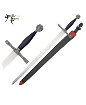 40" King Arthur Sword - Black Handle, Etched Design