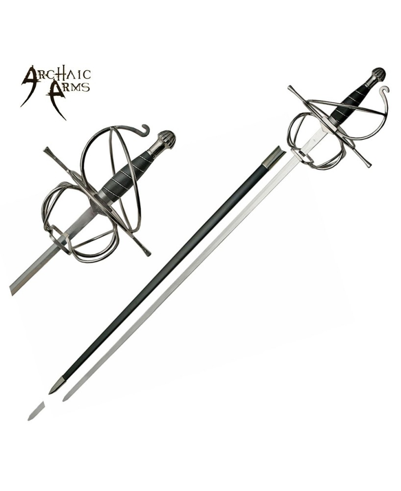 43.5" Black Wire Wrapped Medieval Rapier - Elegant Design