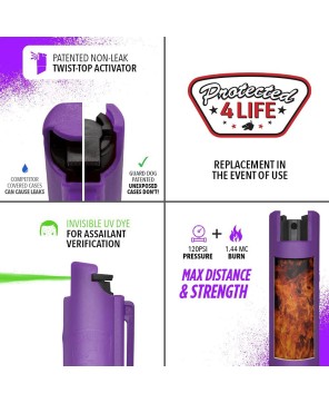 Purple Hard Case Pepper Spray Keychain - Personal Defense