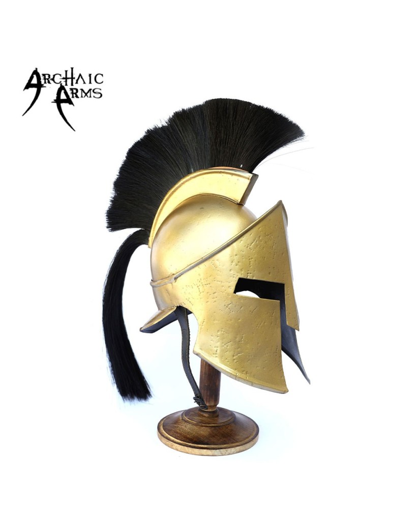 Greek Spartan King Crested Helmet With Stand - Black Plume