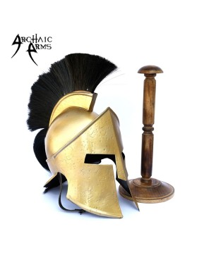 Greek Spartan King Crested Helmet With Stand - Black Plume