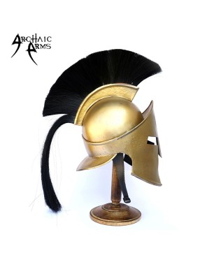 Greek Spartan King Crested Helmet With Stand - Black Plume