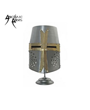 Decorative Barrel Helm Crusader Helmet With Stand - Armor Replica