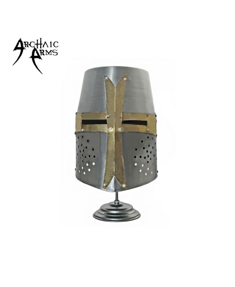 Decorative Barrel Helm Crusader Helmet With Stand - Armor Replica