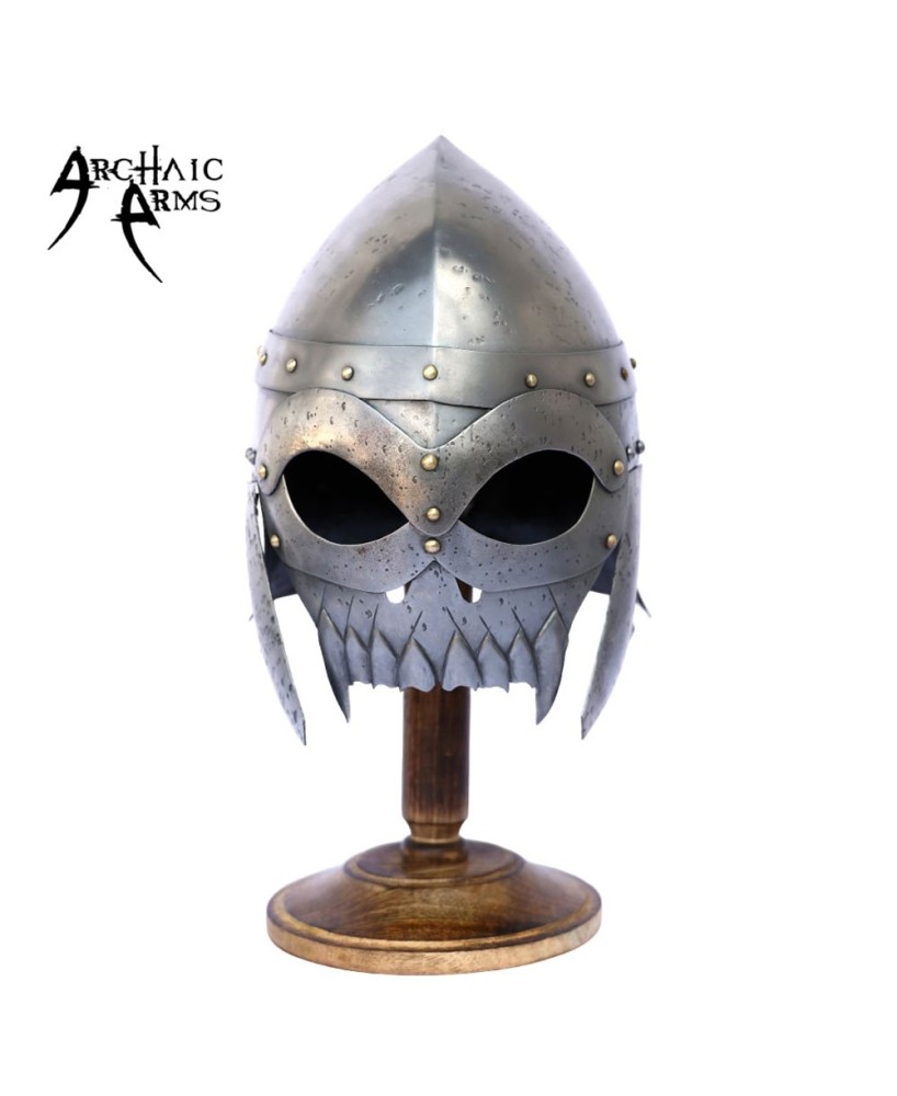 Dark Medieval Warrior Helmet - Handcrafted Steel Armor with Display St