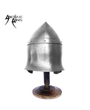 Dark Medieval Warrior Helmet - Handcrafted Steel Armor with Display St