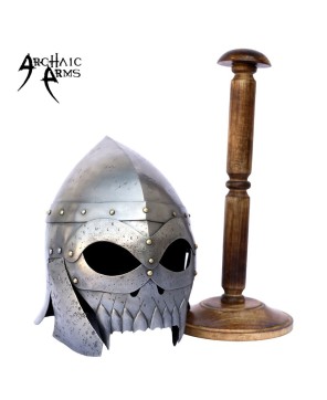 Dark Medieval Warrior Helmet - Handcrafted Steel Armor with Display St